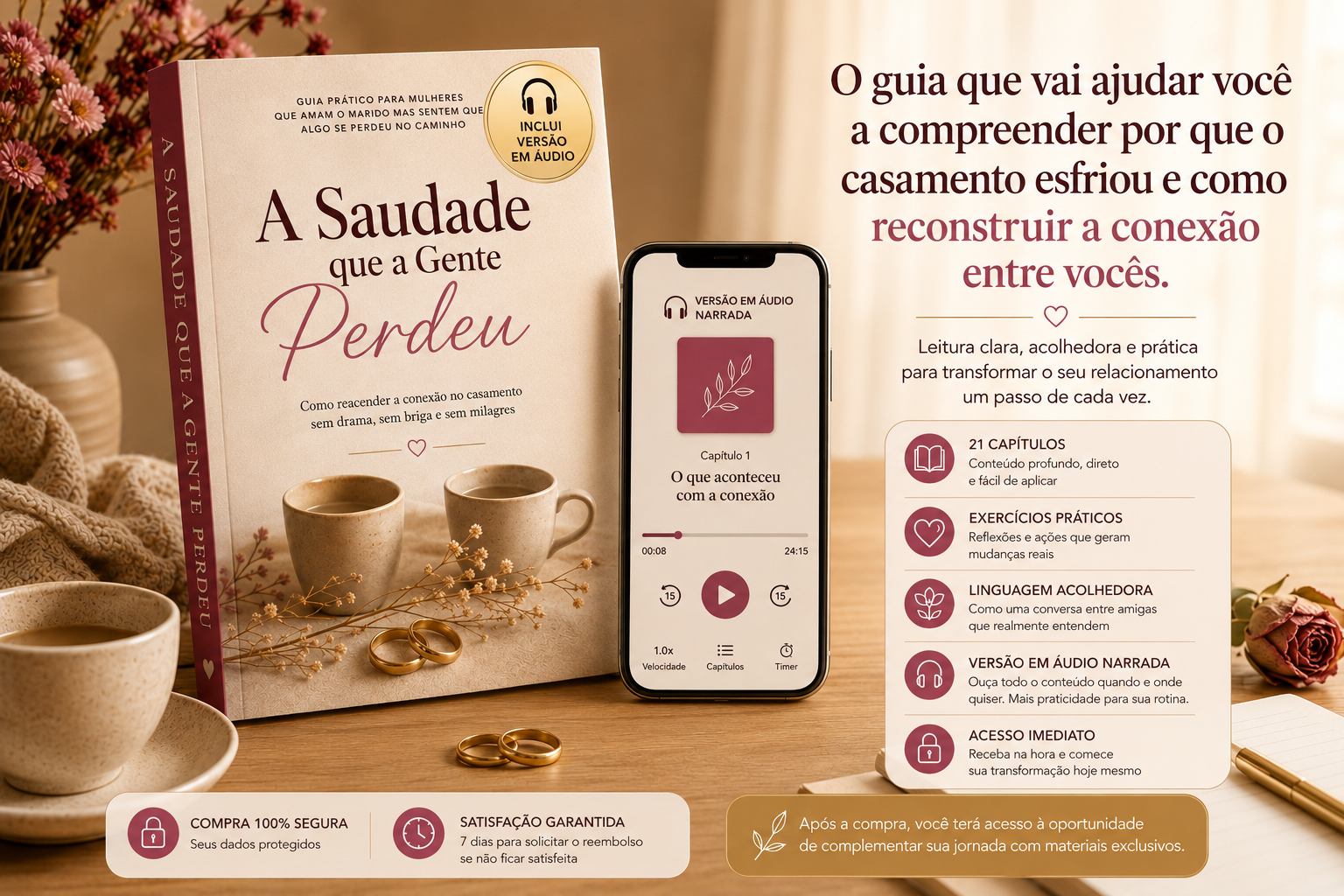 Mockup do guia A Saudade que a Gente Perdeu com leitura no celular
